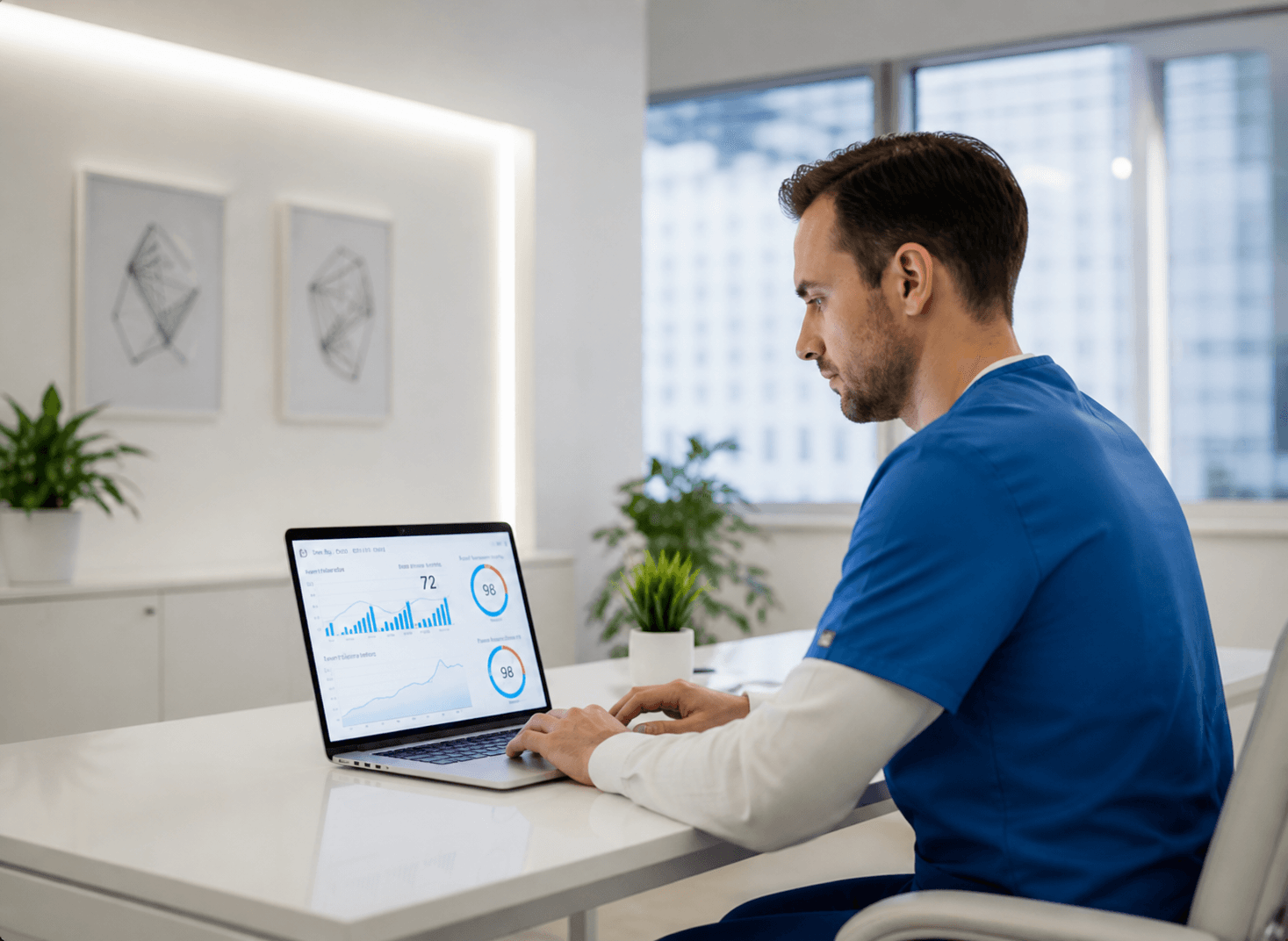 Clinician reviewing patient monitoring data